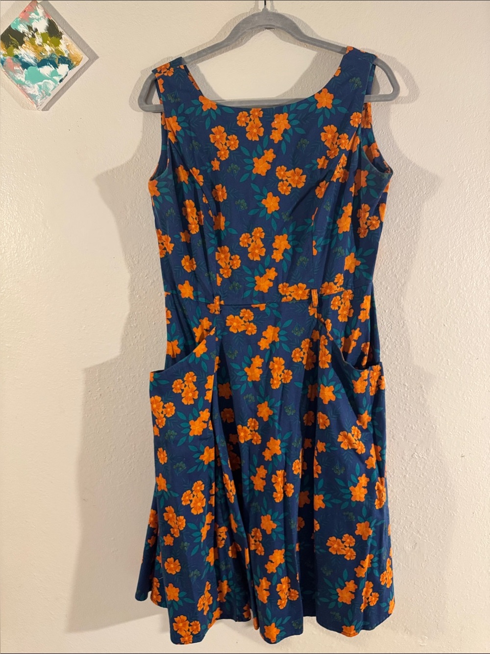 ModCloth x Collectif Navy Floral Sleeveless Fit-and-Flare Dress with Pockets